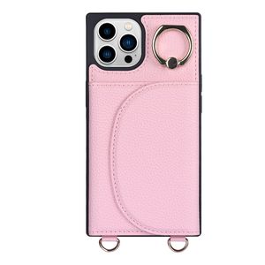 iPhone 14 Pro Max hoesje - Backcover - Pasjeshouder - Portemonnee - Ringhouder - Koord - Kunstleer - Roze