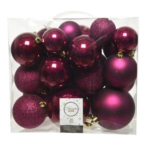 Kerstballen - 26x st - bessen roze - 6-8-10 cm - kunststof - kerstversiering