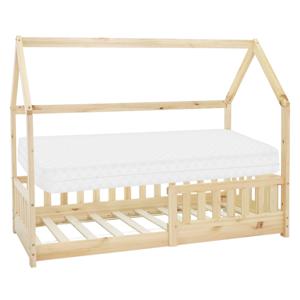 Kinderbed met bescherming tegen uitvallen lattenbodem en dak 80x160 cm Natuurlijk dennenhout ML-Design