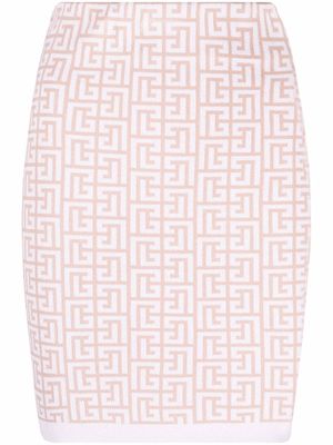 Balmain minijupe en maille à motif monogrammé - Tons neutres