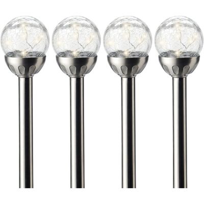 4x Buiten/tuin LED RVS bol stekers Navi solar verlichting 30 cm