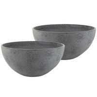 2x stuks bloempot/plantenpot schaal van gerecycled kunststof donkergrijs D25 en H12 cm