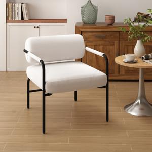 Moderne fauteuil Loungestoel Gevoerde accentstoel met armleuningen Eenpersoonsstoel Relaxstoel Wit