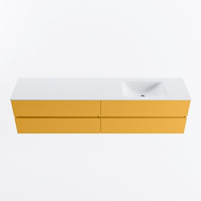 MONDIAZ VICA 200cm badmeubel onderkast Ocher 4 lades. Wastafel CLOUD rechts 1 kraangat, kleur Talc.