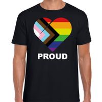 Proud progress pride vlag hartje / LHBT t-shirt zwart voor heren - thumbnail