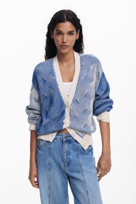 Tweekleurig gebreid vest - BLUE - M