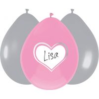 Ballonnen hartje geboorte meisje 6x stuks Ballonnen hartje geboorte meisje 6x stuks