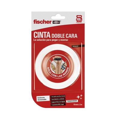 Dubbelzijdig plakband Fischer 3 m x 19 mm Wit