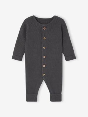 Geribde babypyjama met lange mouwen antraciet