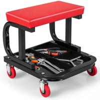 Garage Rolling Stool met Opbergbakje Gevoerde Monteursstoel met 4 Universele Wielen Dienstwagen Laadvermogen 150 KG 38 x 37 x 36 cm