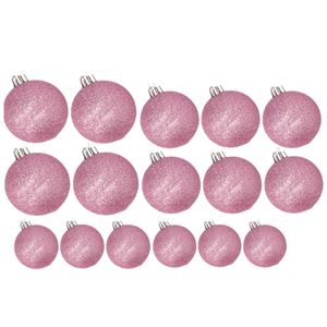 Kerstversiering set glitter kerstballen roze 6 - 8 -10 cm - pakket van 50x stuks