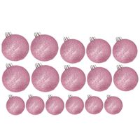 Kerstversiering set glitter kerstballen roze 6 - 8 -10 cm - pakket van 50x stuks - thumbnail