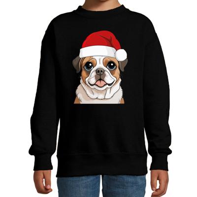 Kersttrui / sweater honden - kinderen - Mopshondje - zwart - kerstmuts - Kerstmis