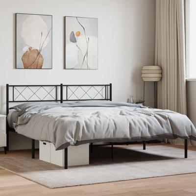 Bedframe met hoofdbord metaal zwart 160x200 cm