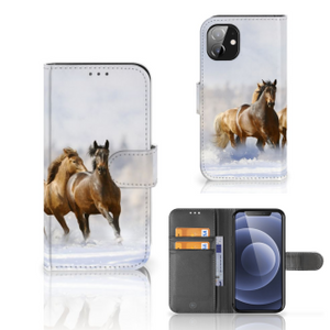 Apple iPhone 12 Mini Telefoonhoesje met Pasjes Paarden