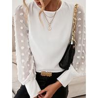 Dames Blouse Chiffon Effen Kleur Lapwerk Werk Dagelijks Elegant Modern Bisschop Lange mouw Strakke ronde hals Zwart Zomer Lente Lightinthebox - thumbnail