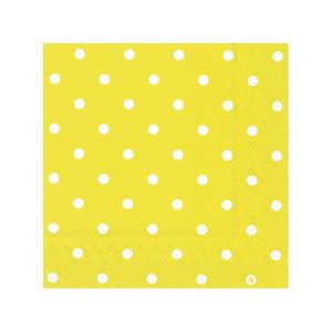 20x Polka Dot 3-laags servetten geel met witte stippen 33 x 33 cm