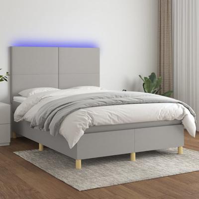 Boxspring met matras en LED stof lichtgrijs 140x190 cm