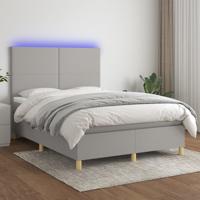 Boxspring met matras en LED stof lichtgrijs 140x190 cm