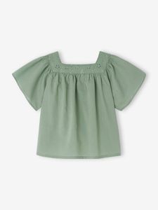 Blouse met vierkante halslijn en Engels borduursel baby's saliegroen