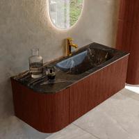 Badmeubel Mondiaz Kurve-Dlux | 115 cm cm | Meubelkleur Ruby | Wastafelkleur Lava | Solid surface | Wasbak rechter zijde spoelbak | 1 kraangat