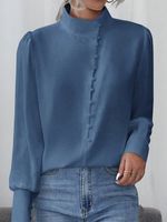 Casual Half Turtleneck Loose Jersey Blouse - thumbnail