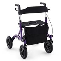 Rollator Opvouwbaar en Licht met Zitting 2-in-1 Rolstoel & Reiserollator Loophulp 6-Voudig in Hoogte Verstelbaar met Tas Paars