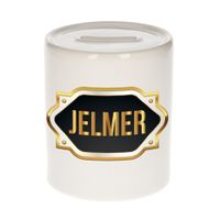 Naam cadeau spaarpot Jelmer met gouden embleem