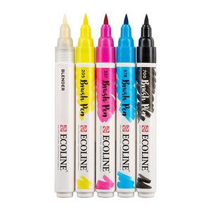 Talens Ecoline Brush pen, etui met 5 stuks in de primaire kleuren