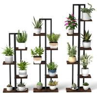 3-Delige Plantenstandaardset 4+5+6 Lagen Binnenplantenplanken Bloemenhoekplanken met Anti-Kantelvoorzieningen Bruin
