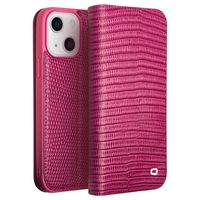 Qialino - iPhone 14 Plus - Leren bookcase hoes - Croco Roze