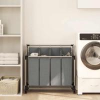 Wasmand met wielen 4 vakken grijs