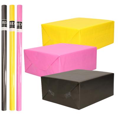 Inpakpapier Cadeaupapier - Kleurenmix - 6x stuks rollen - neon geel - neon roze - nacht zwart
