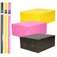 Inpakpapier Cadeaupapier - Kleurenmix - 6x stuks rollen - neon geel - neon roze - nacht zwart Inpakpapier Cadeaupapier - Kleurenmix - 6x stuks rollen - neon geel - neon roze - nacht zwart