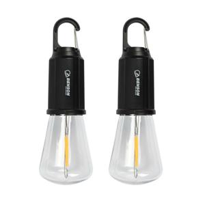 Campinglamp - 2x - zwart - kunststof - 5.4 x 17.5 cm - lantaarn - oplaadbaar met karabijnhaak