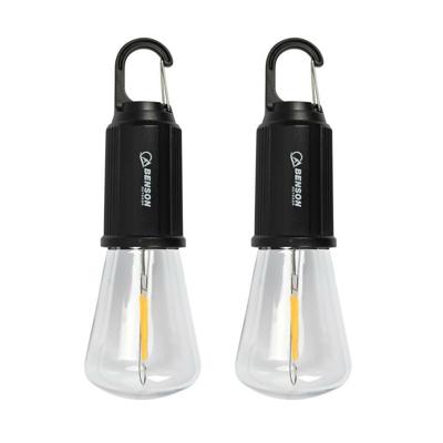Campinglamp - 2x - zwart - kunststof - 5.4 x 17.5 cm - lantaarn - oplaadbaar met karabijnhaak