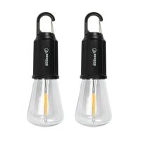 Campinglamp - 2x - zwart - kunststof - 5.4 x 17.5 cm - lantaarn - oplaadbaar met karabijnhaak