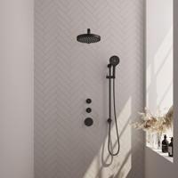 BRAUER Stripe Thermostatische Inbouw Regendouche - SET 10 - 25cm douchekop - rechte muurarm - 3-standen handdouche - doucheslang - geïntegreerde glijstang - mat zwart 5-S-383