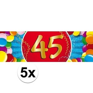 5x 45 Jaar leeftijd stickers verjaardag versiering   -