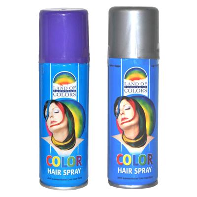 Carnaval verkleed haarverf - haarspray - kleuren zilver en paars - 111 ml per flacon Carnaval verkleed haarverf - haarspray - kleuren zilver en paars - 111 ml per flacon