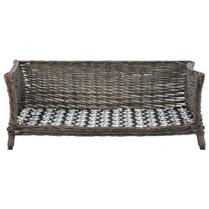 The Living Store Hondenmand Natuurlijke Wilgen - Grijs - 90x54x35 cm - Inclusief Afneembaar Kussen - Geschikt voor