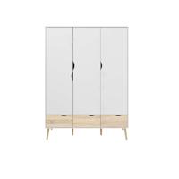 Leen Bakker - Kledingkast Delta - 3-deurs - /eiken - Spaanplaat - Wit - 58.1x147.2x200.1 Cm