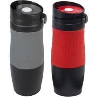 Set van 2x Thermosbekers - warmhoud bekers - rood en grijs - 380 ml - Isolerende drinkbekers