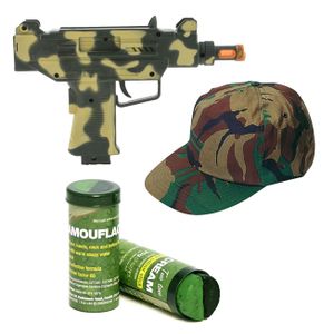 Soldaten/militairen verkleedset Uzi geweer/camouflage pet en schminkstift volwassenen