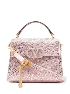 Valentino Garavani mini sac à main VSLING à ornements de pierres précieuses - Rose