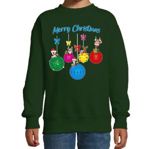 Kersttrui/sweater voor jongens/meisjes - groen - rendiertjes - Merry Christmas