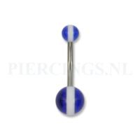Navelpiercing acryl donkerblauw met witte streep 10 mm