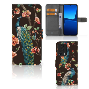 Xiaomi 13 Lite Telefoonhoesje met Pasjes Pauw met Bloemen