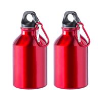 4x Stuks aluminium waterfles/drinkfles rood met schroefdop en karabijnhaak 330 ml - thumbnail