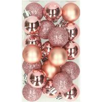 Kleine kerstballen - roze - D3 cm - kunststof - mat/glans/glitter - kerstversiering - thumbnail